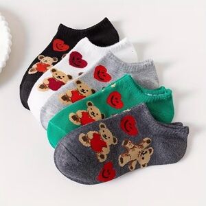 ❤️ Cute Bear and Heart low cut Socks Set